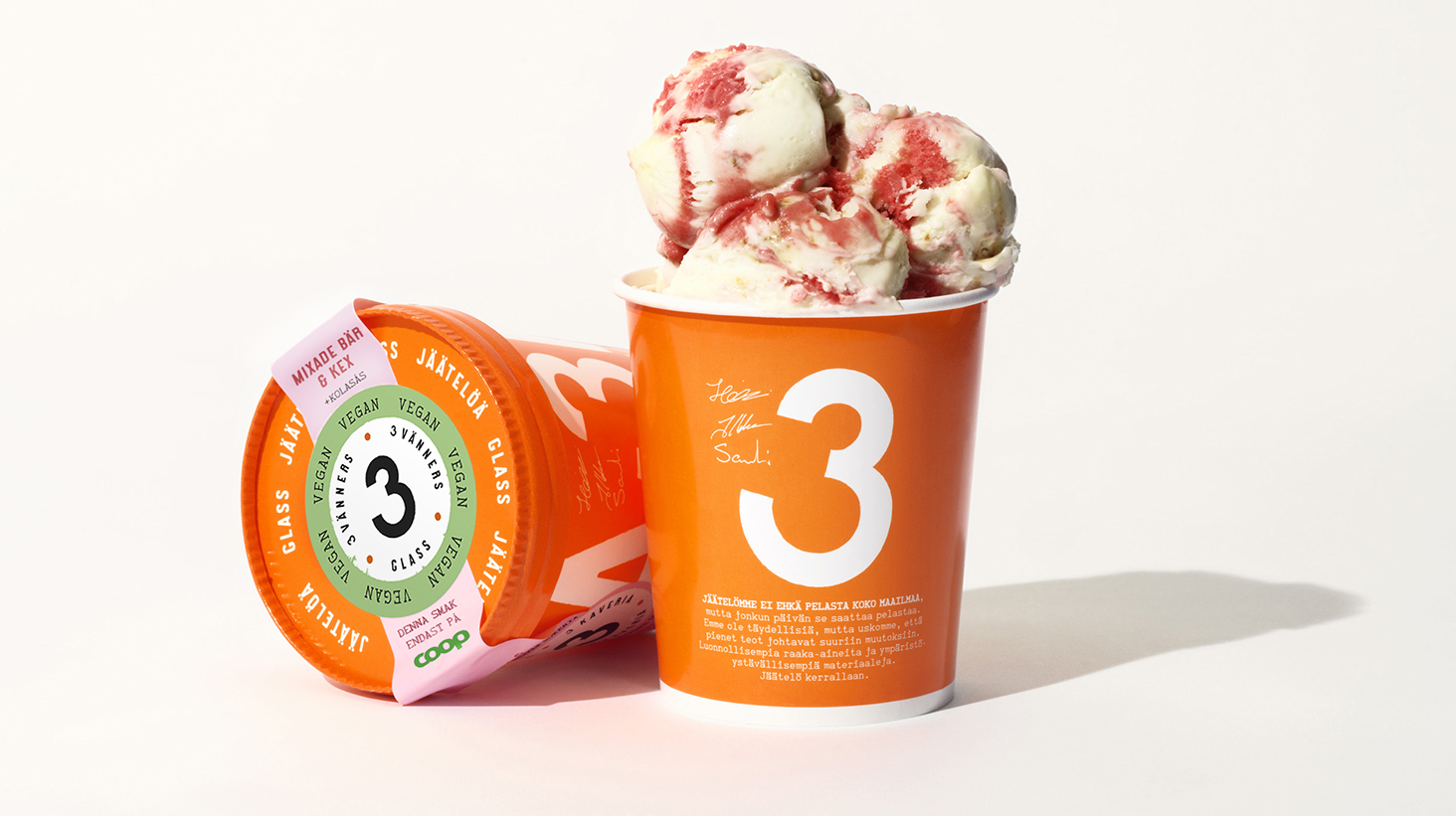 Två förpackningar vegansk glass från 3vänner