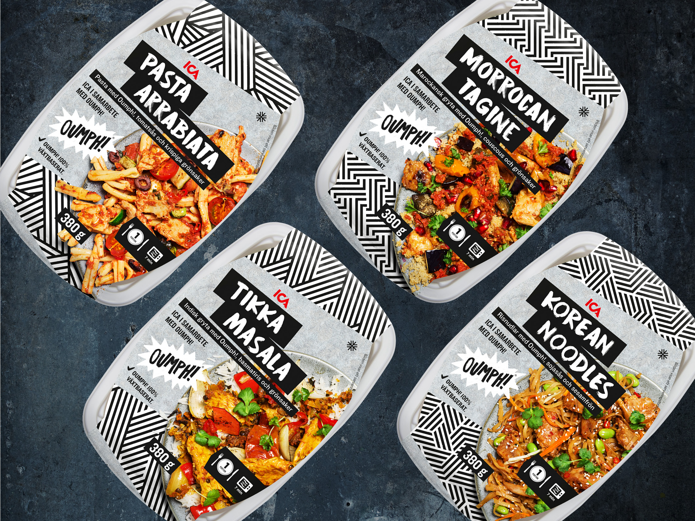 fyra veganska färdigrätter