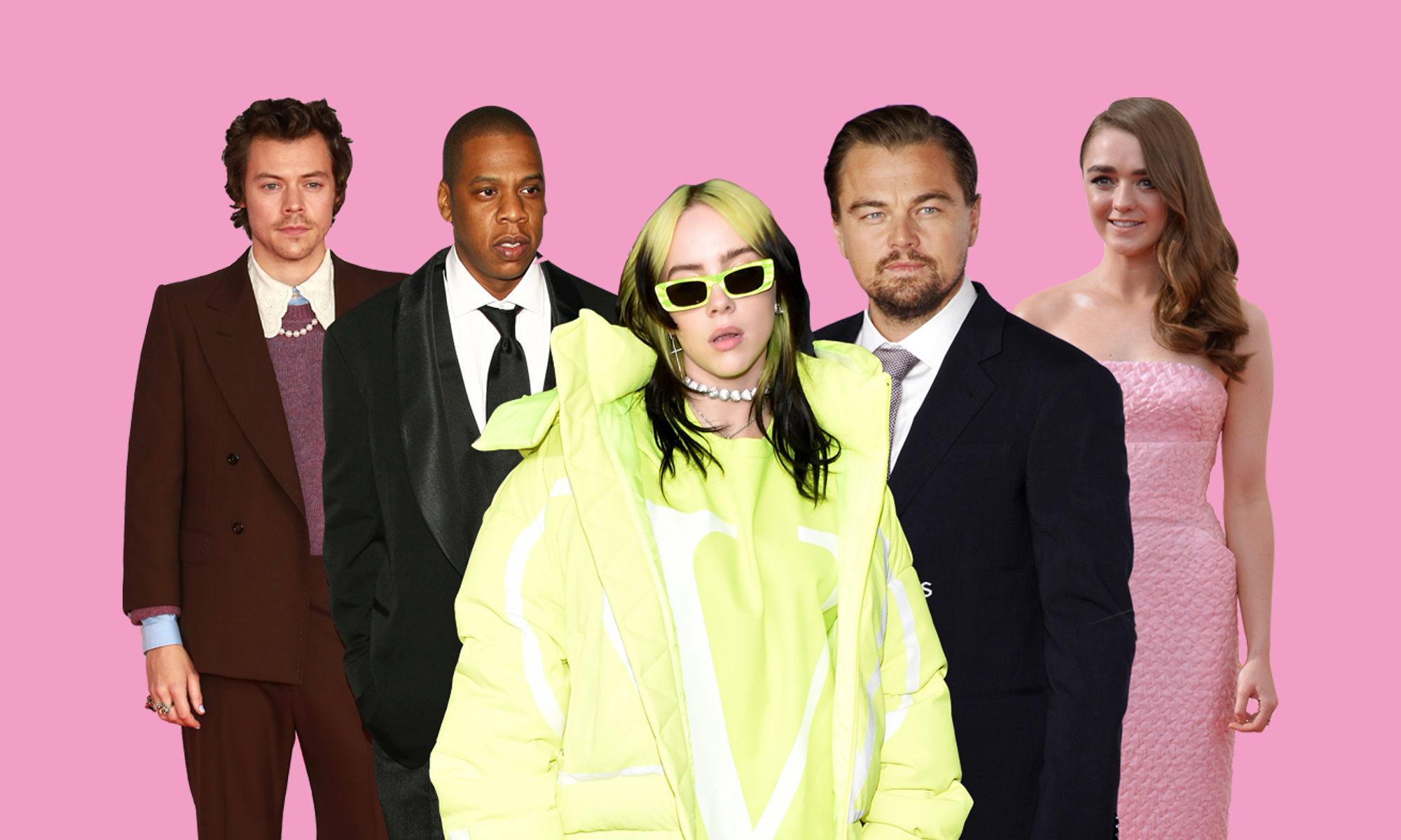 Foton: Shutterstock Från vänster: Harry Styles, Jay-Z, Billie Eilish, Leonardo DiCaprio, Maisie Williams.