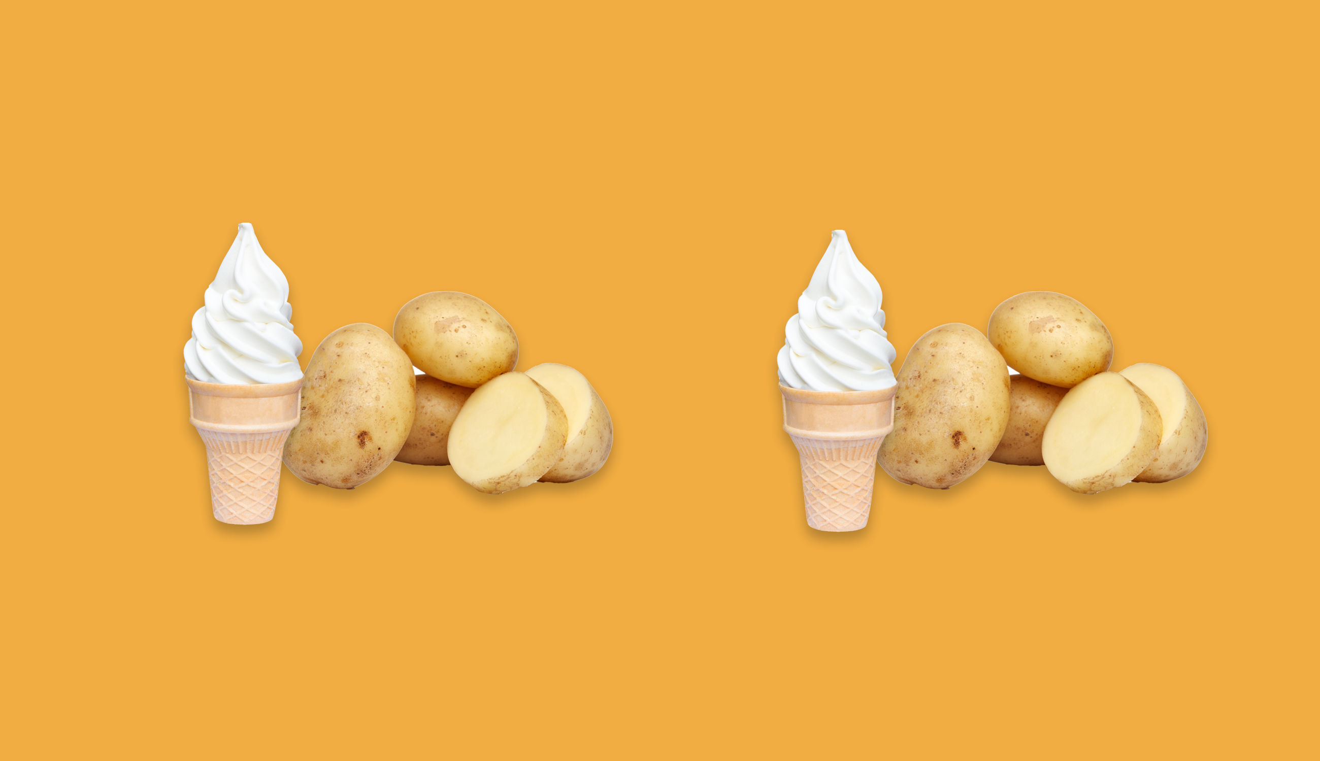 Foto: mahirart och Artissara/Shutterstock Mjukglass i rån och rå potatis uppradade mot en gul bakgrund.