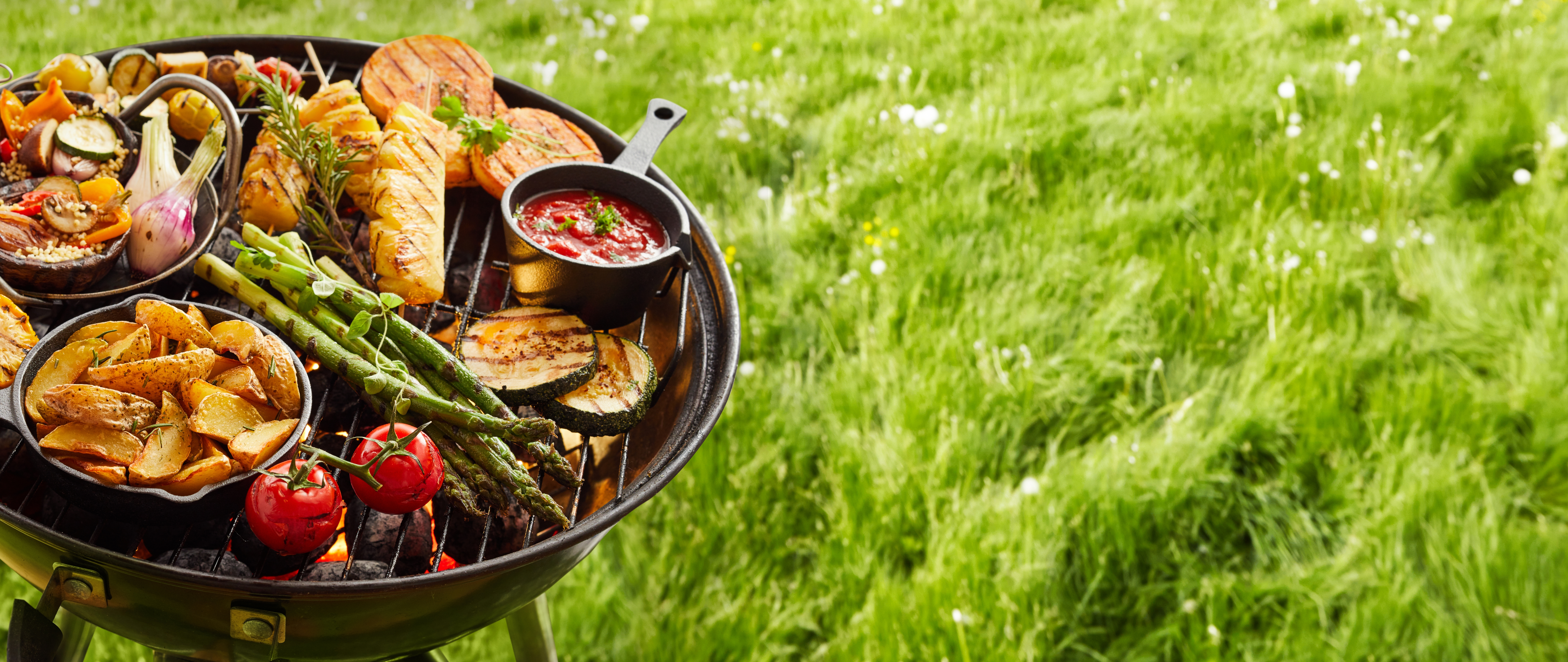 Foto: stockcreations/Shutterstock Grönsaker på en grill på en gräsmatta