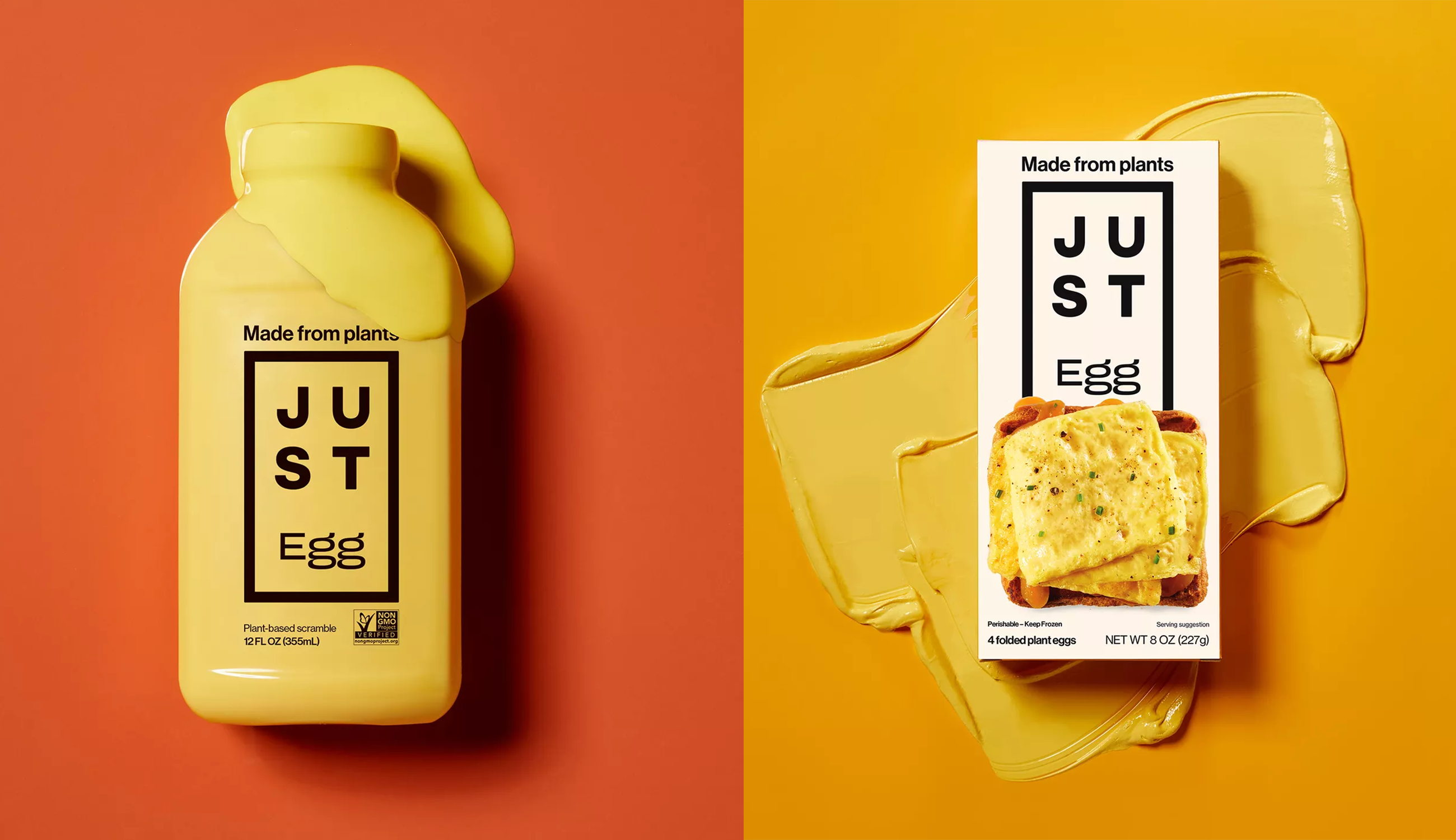 Produktfoto: Just Egg Två bilder med äggersättning bredvid varandra