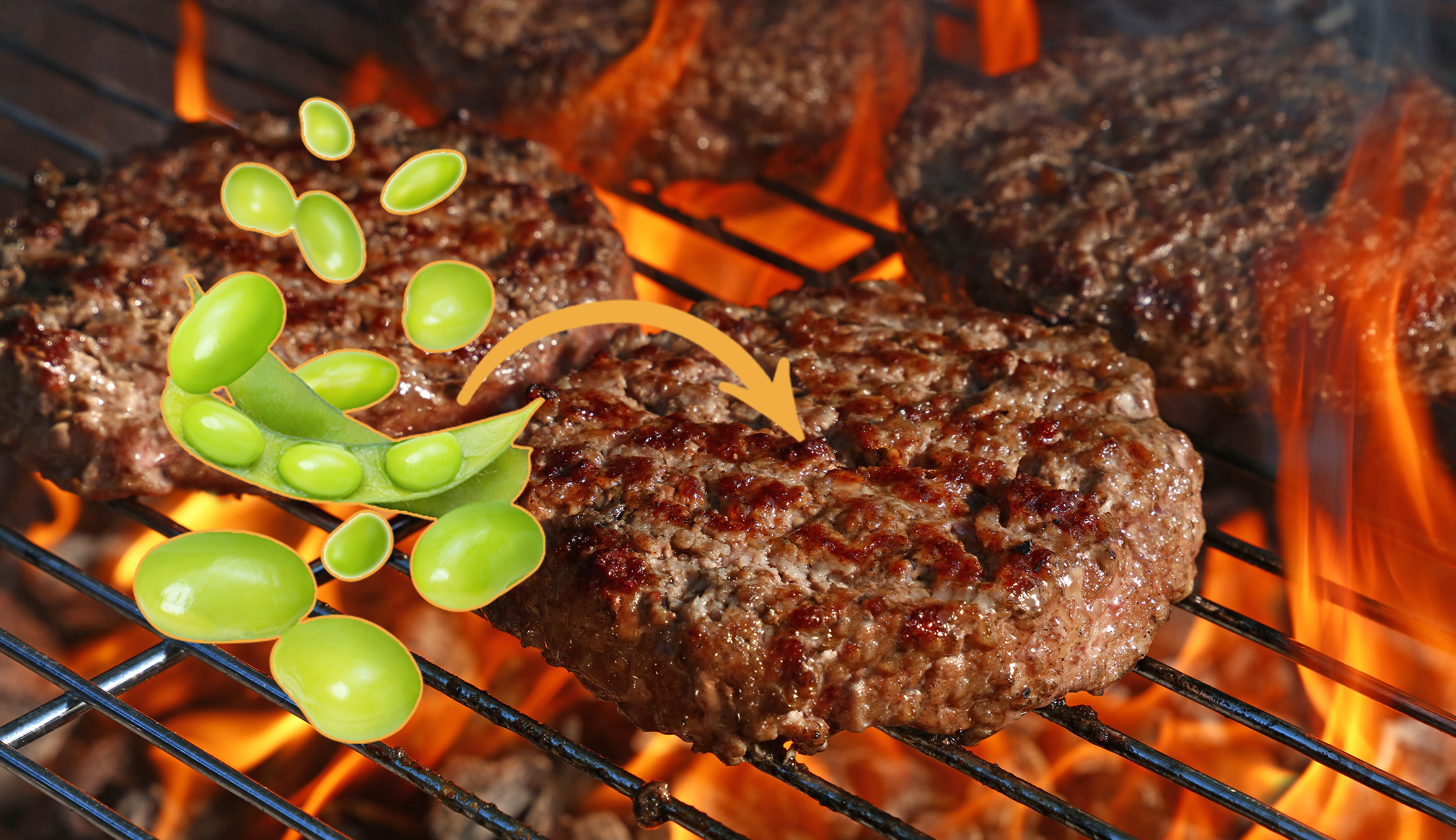 biffar på en grill och edamamebönor på sidan om