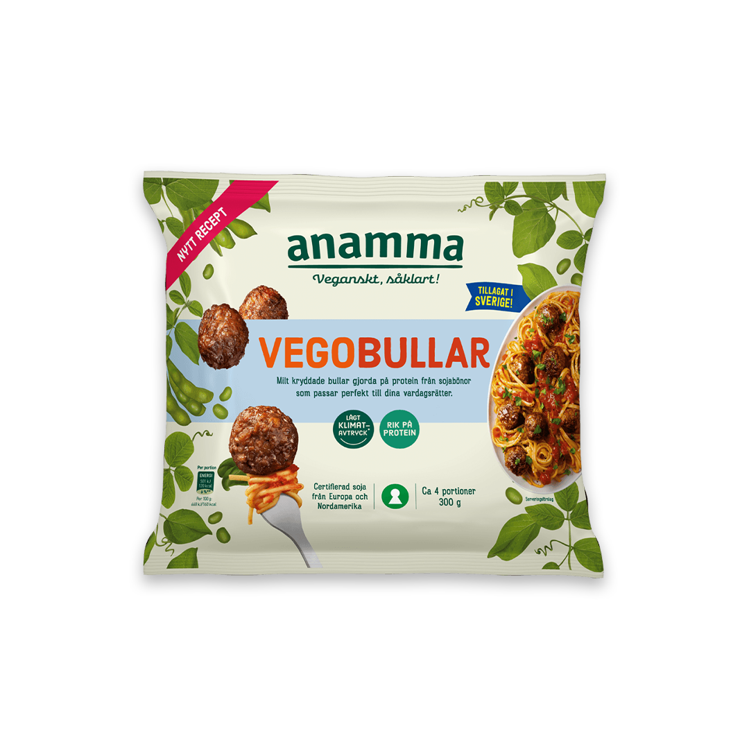 en påse vegobullar mot en vit bakgrund