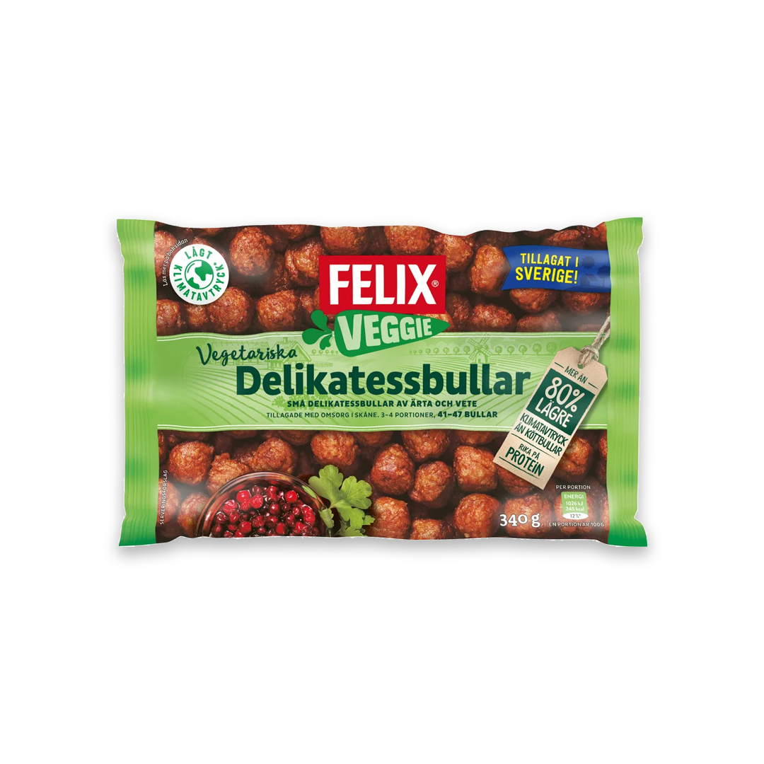 en påse vegobullar mot en vit bakgrund