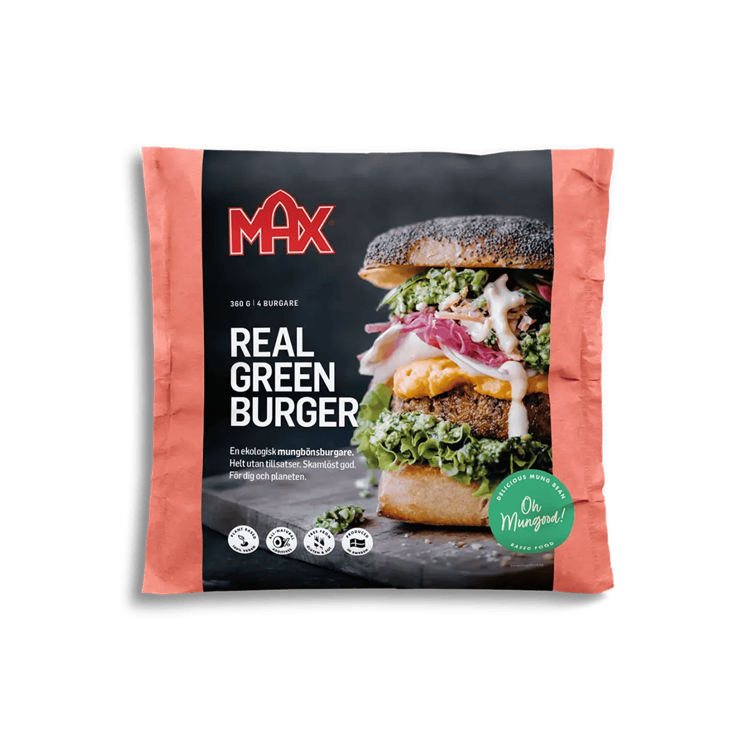 En förpackning hamburgare mot en vit bakgrund