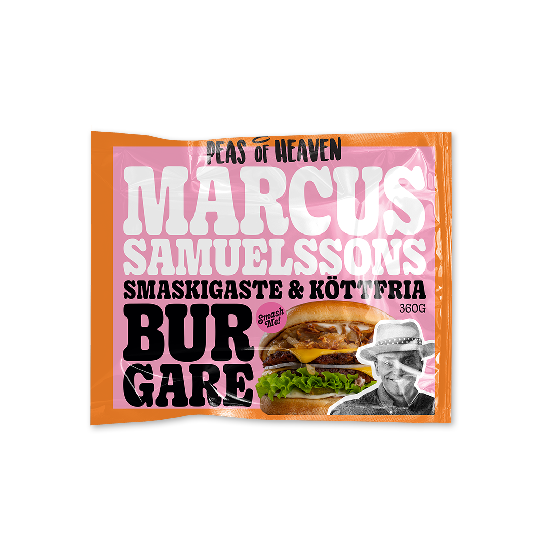 En förpackning hamburgare mot en vit bakgrund