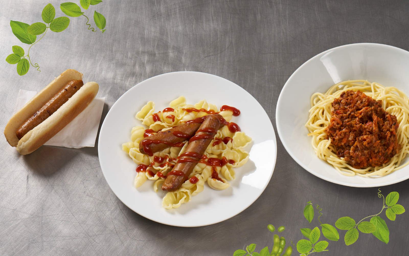 Produktfoto: Anamma/Orkla Tre växtbaserade rätter på en diskbänk