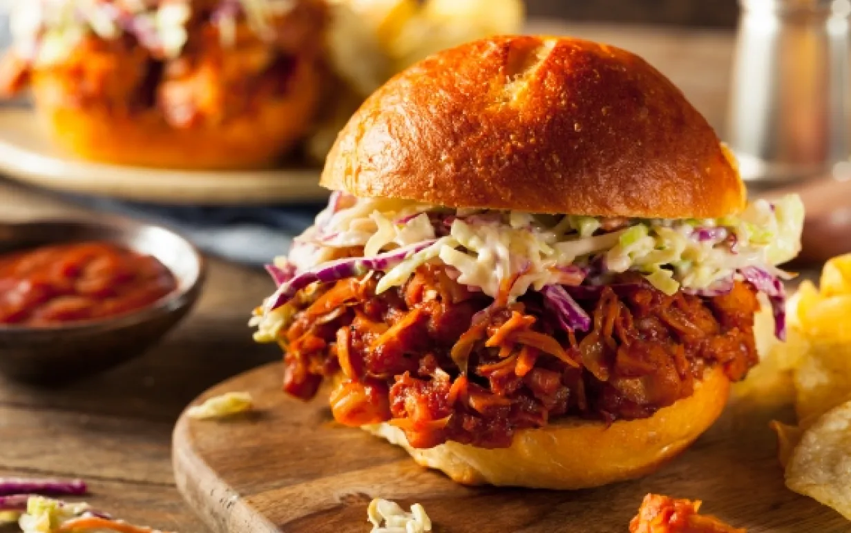 Bild på pulled vego burgare