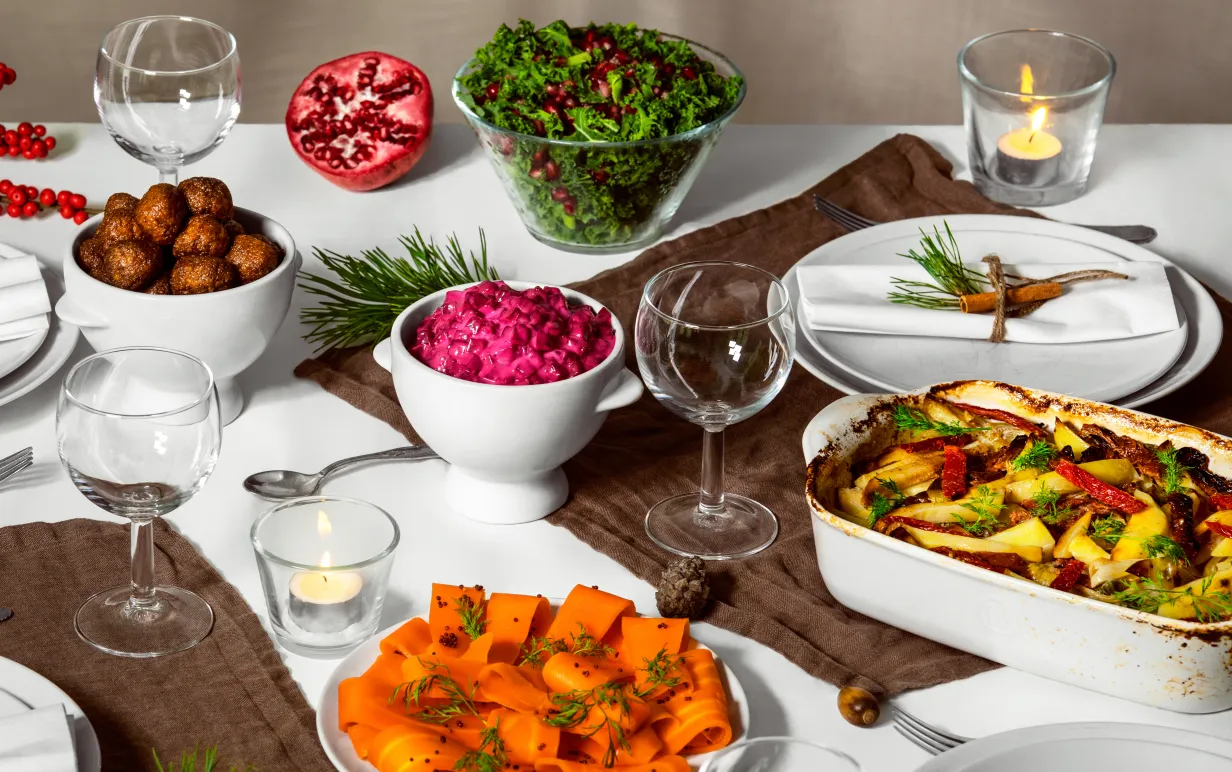 Bild på ett veganskt julbord.