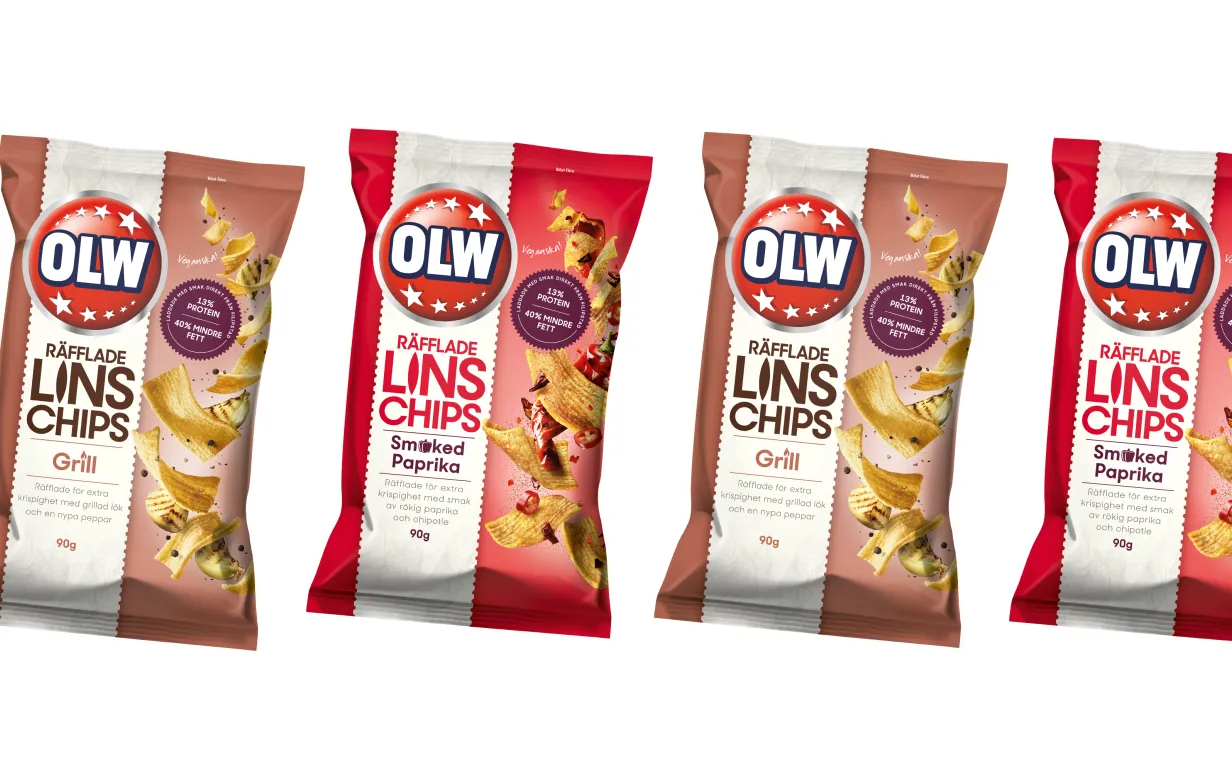 sex förpackningar linschips i en rad