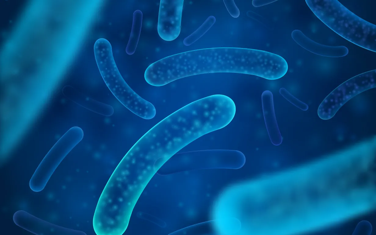 encellig organismer i blå färg