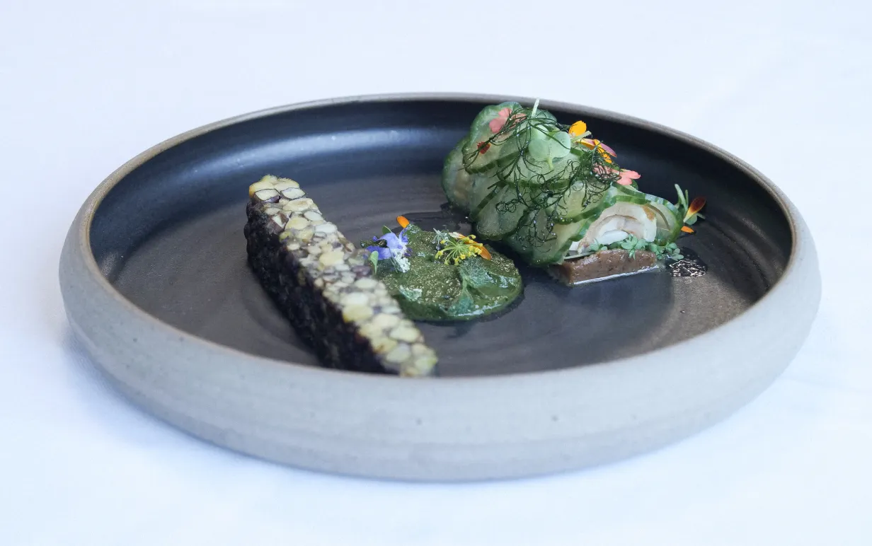 En tallrik men vegansk gourmetmat