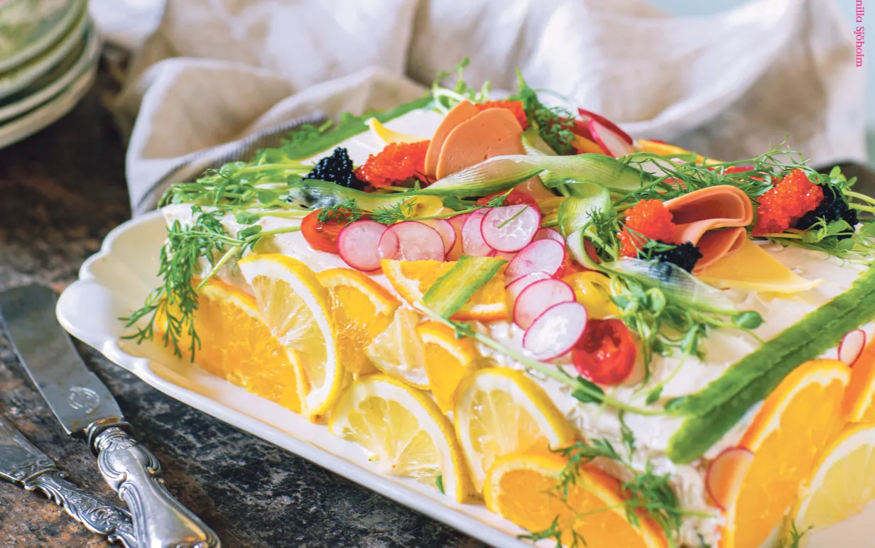 Vegansk smörgåstårta