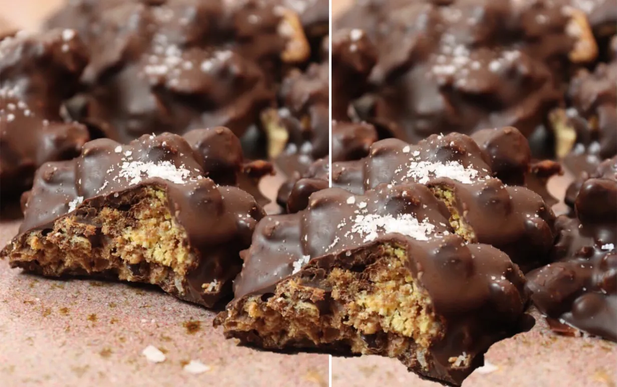 Krispiga choklad och jordnötsbites