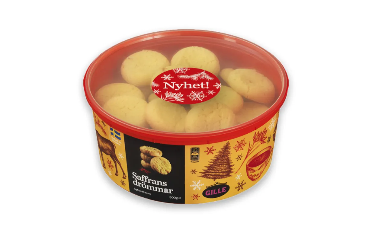 Gul kakburk mot en vit bakgrund.