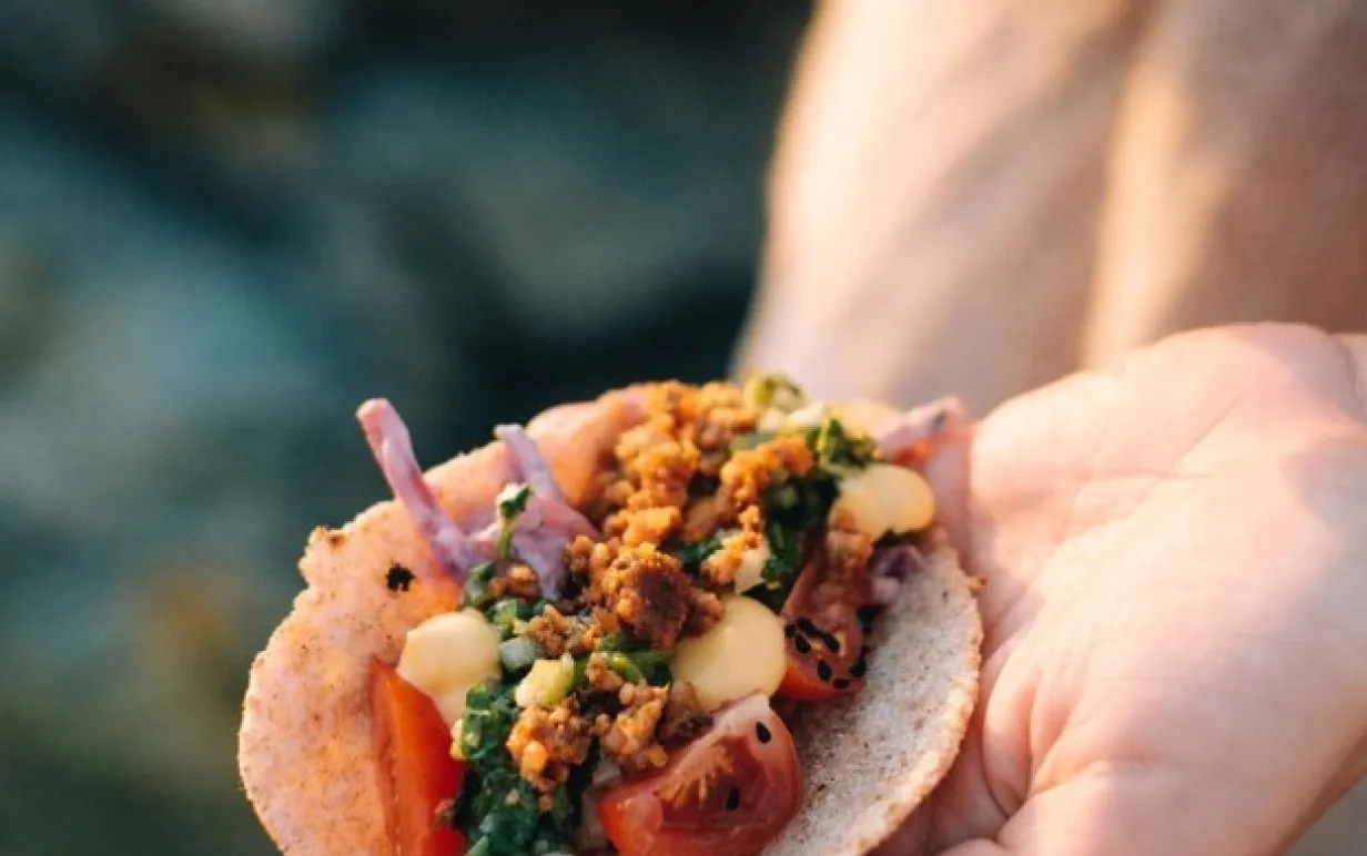 Potato flatbread tacos med sommarslaw och syrlig salsa