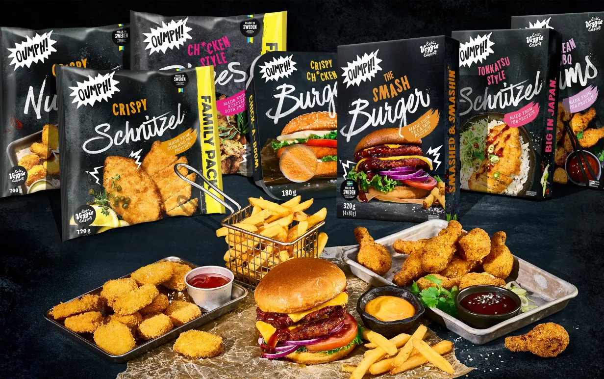 Oumph produkter uppradade mot en svart bakgrund