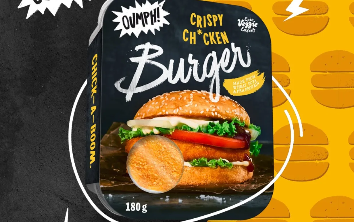 En produkt från oumph! mot en orange och svart bakgrund.