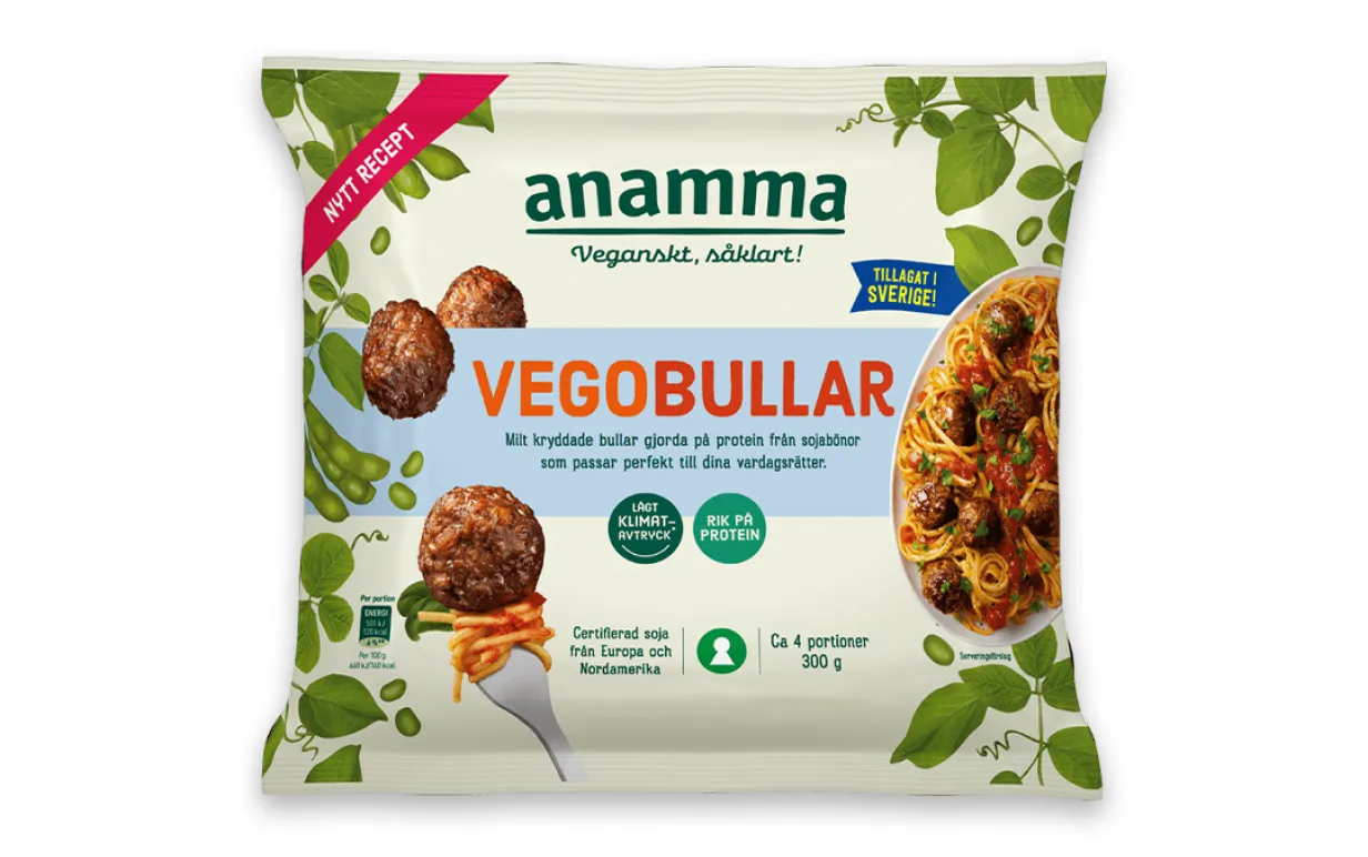 en påse vegobullar mot en vit bakgrund