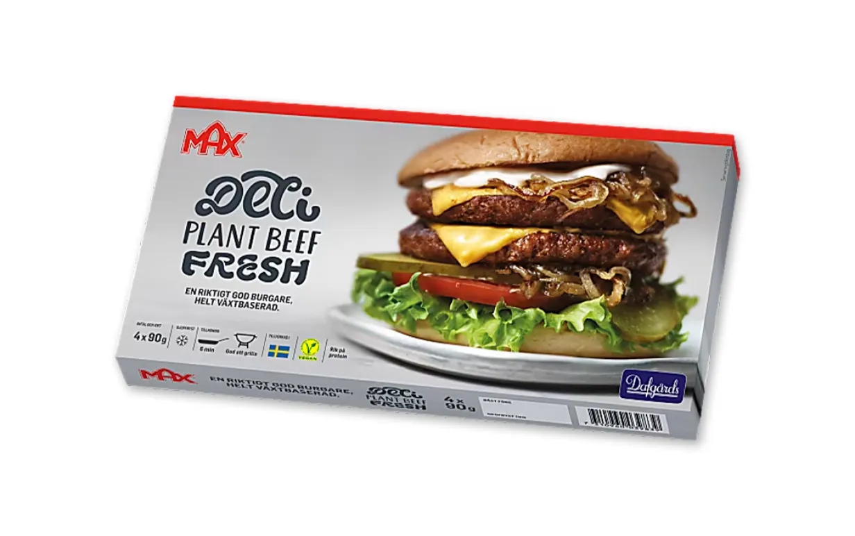 En förpackning hamburgare mot en vit bakgrund