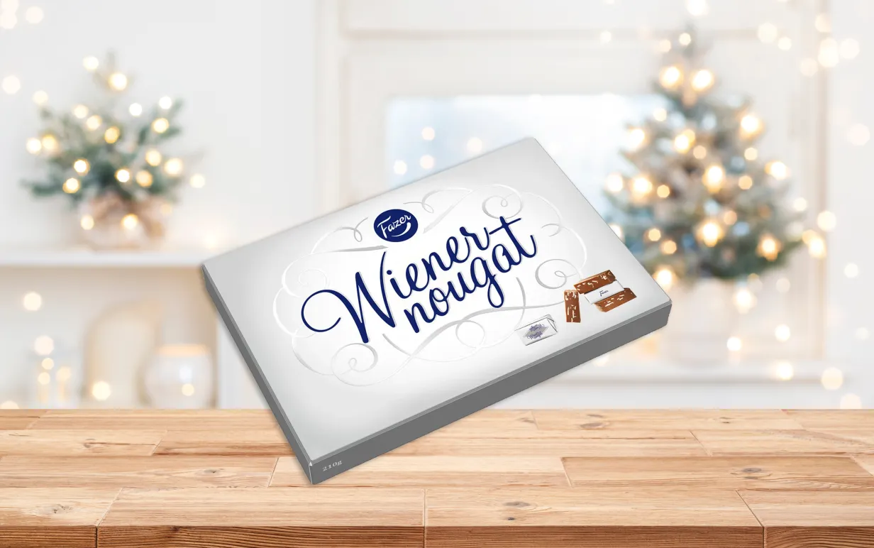 En ask nougat mot en julig bakgrund