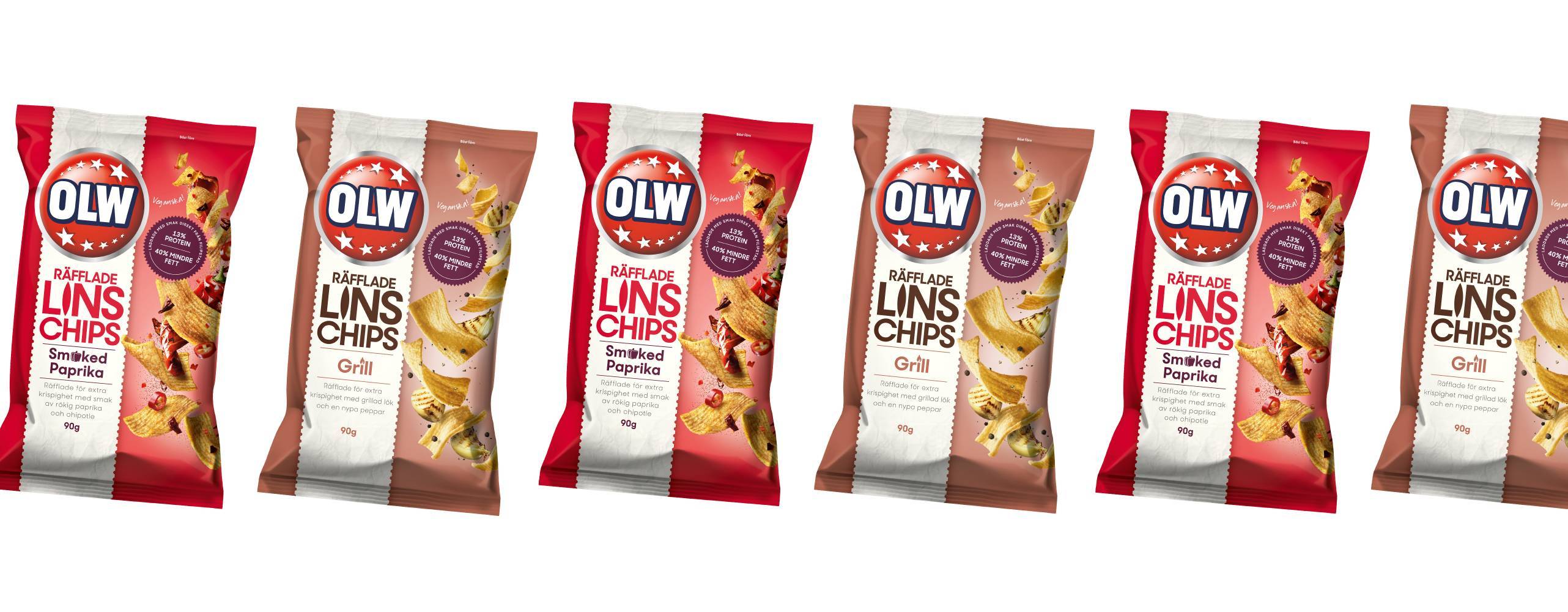 sex förpackningar linschips i en rad