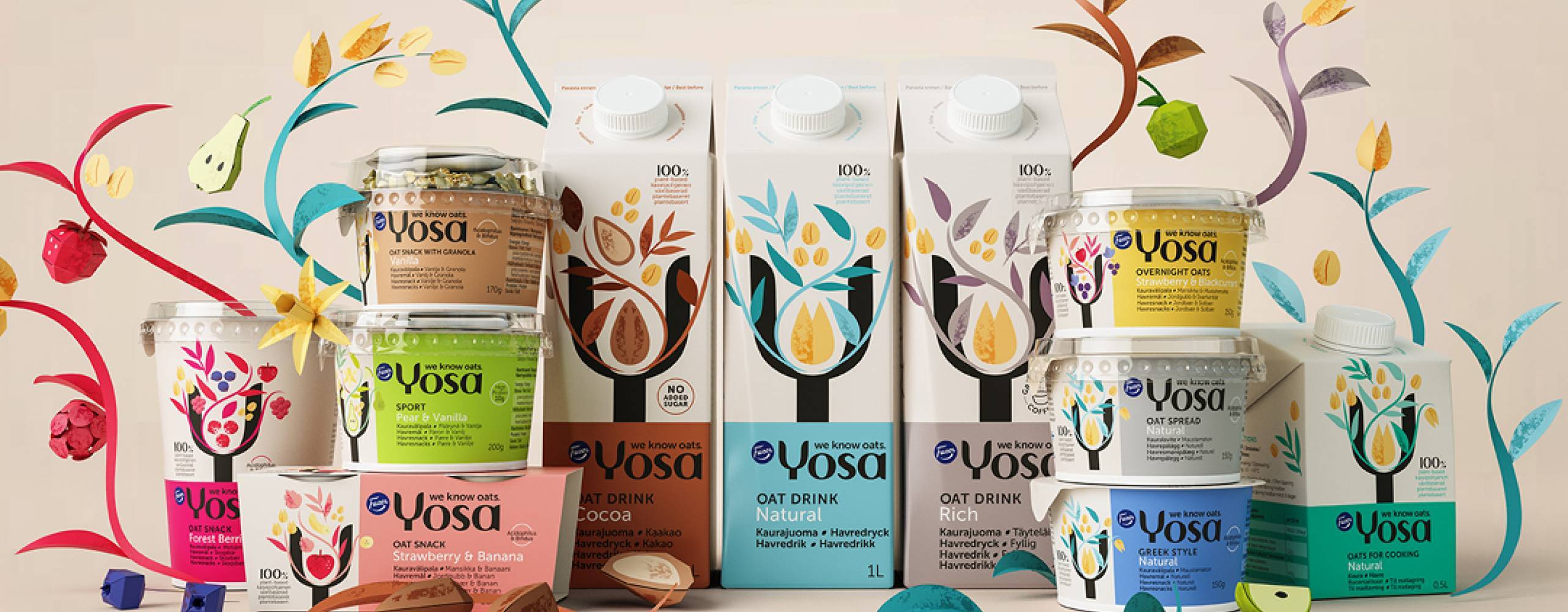 gruppbild på veganska havreprodukter från Yosa