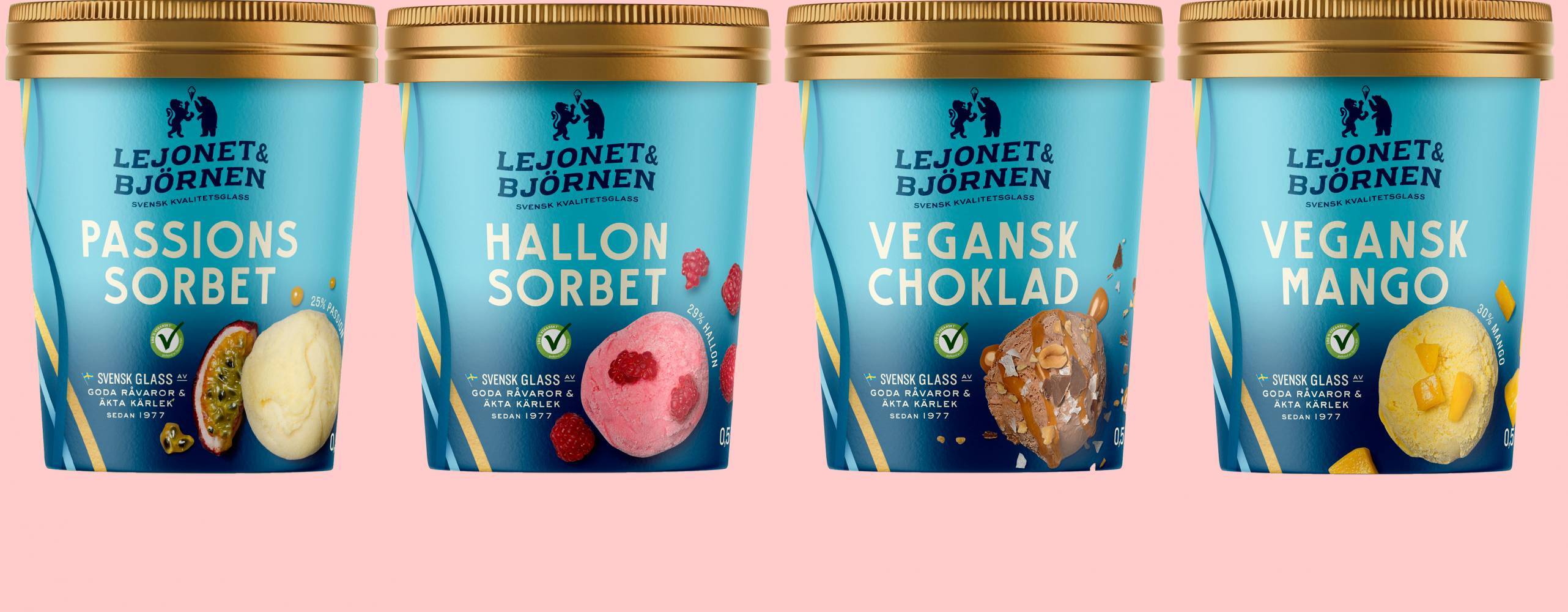 4 förpackningar glass från Lejonet och Björnen