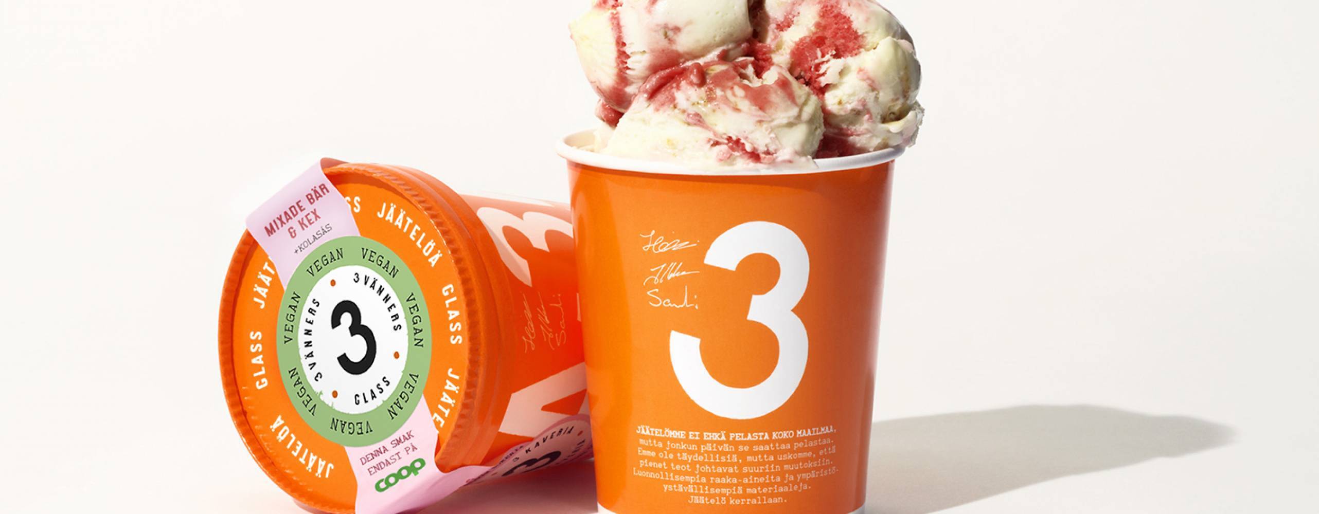 Två förpackningar vegansk glass från 3vänner