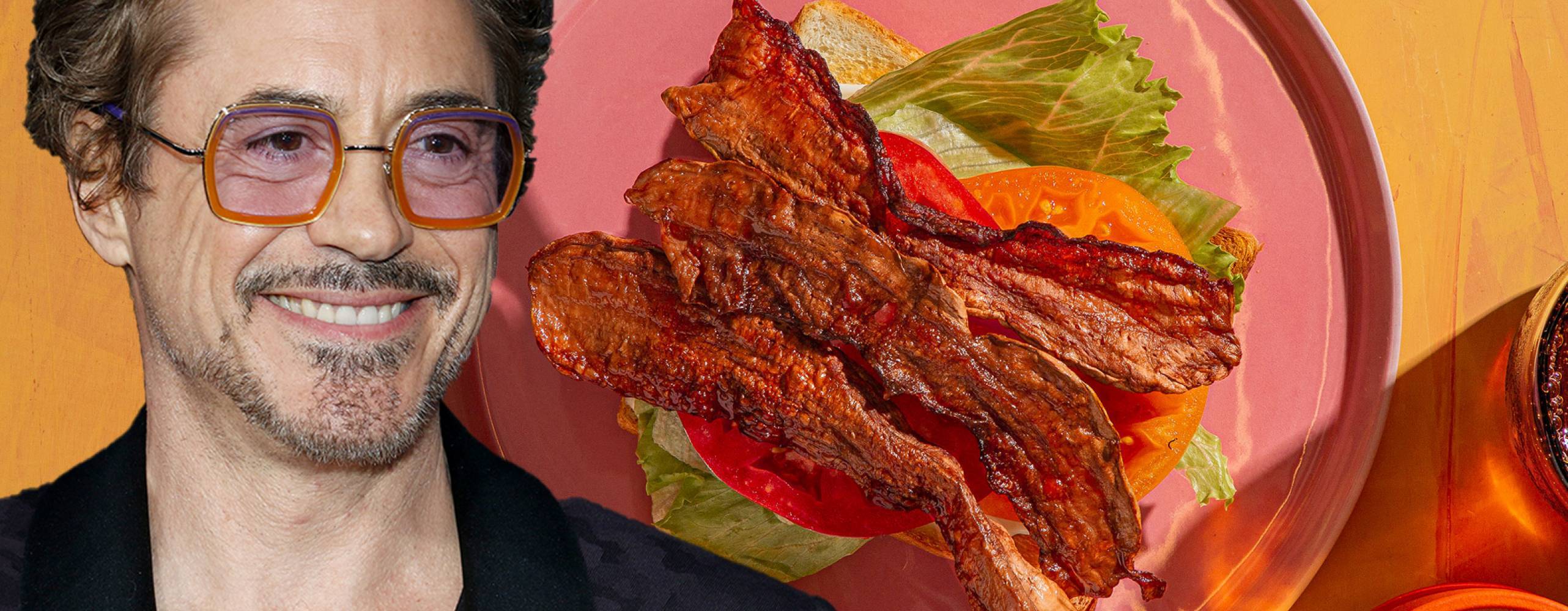 Foto: Shutterstock/Tinseltown, Atlast Food Co. robert downey jr vegansk bacon på rosa tallrik