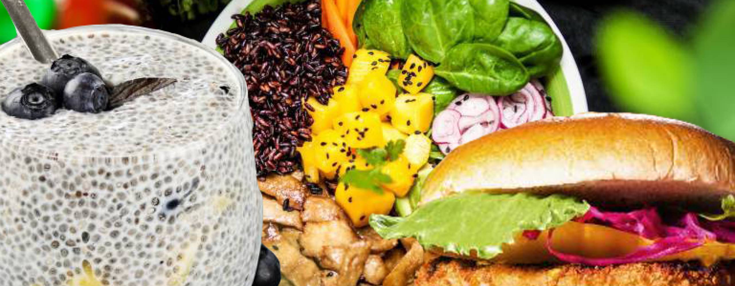 Chiapudding, Poké Bowl och Vegoburgare.