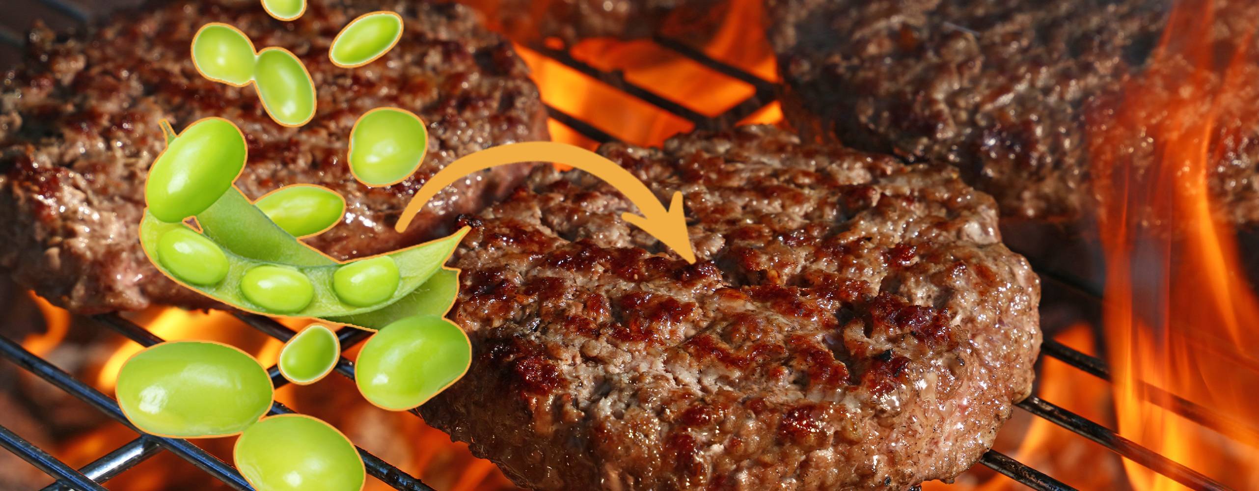 biffar på en grill och edamamebönor på sidan om