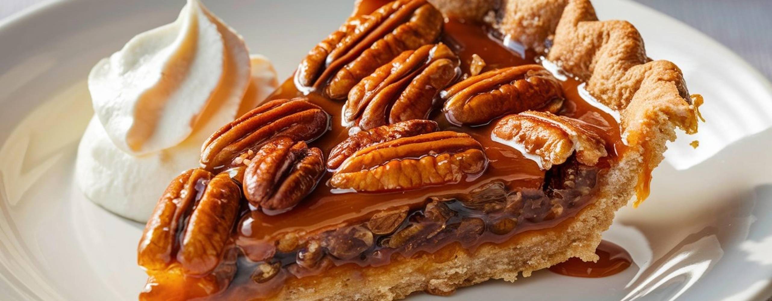 Pecan Pie: En söt och nötig efterrätt gjord med en rik fyllning av pekannötter, farinsocker och ägg, alla inbäddade i en flagig skorpa, vilket gör en perfekt semester godbit.
